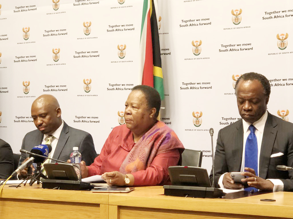 Minister Naledi Pandor and Deputy Minister of Higher Education and Training Buti Manamela (left) with NSFAS Chairperson Sizwe Nxasana.