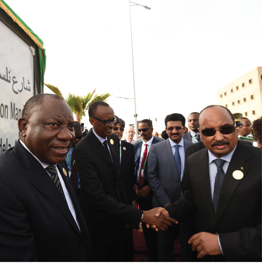 President Cyril Ramaphosa with Mauritania President Mohamed Ould Abdel Aziz during the naming of Nelson Mandela Avenue in Mauritania.