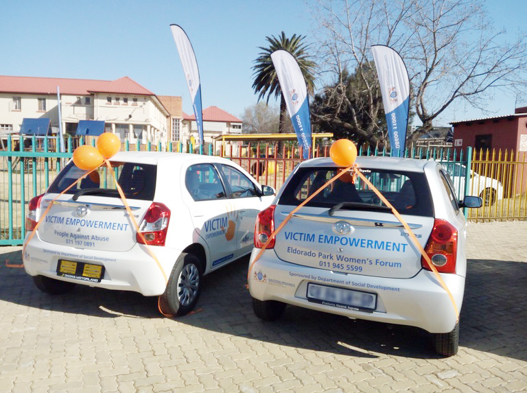 Some of the cars handed over by the Gauteng Department of Social Development that will assist NPOs that fight gender-based violence.