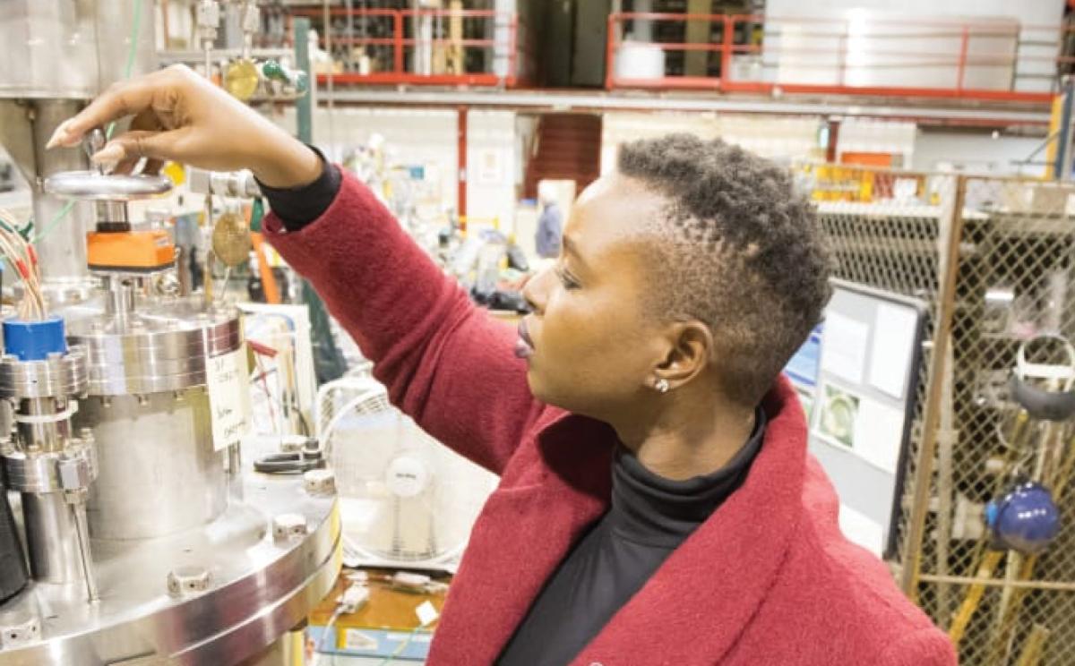 Senamile Masango collecting data at Triumf Canada for her PhD experiment.