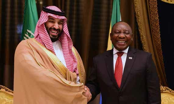 President Ramaphosa meeting with the Crown Prince Mohamed bin Salman at the Al Hamra Main Guest Palace in Jeddah, during his State Visit to the Kingdom of Saudi Arabia.