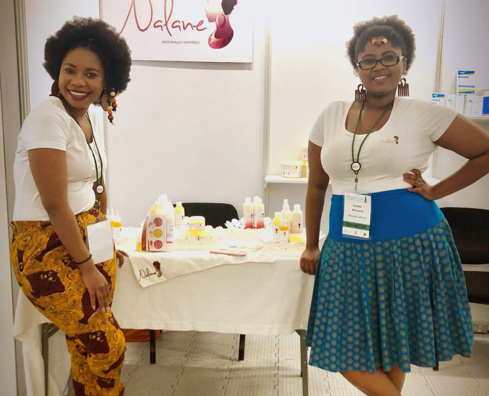 Mantshadi and Karabo Mokoena showcasing their haircare range at the Biodiversity Convention held in Thohoyandou, Limpopo.