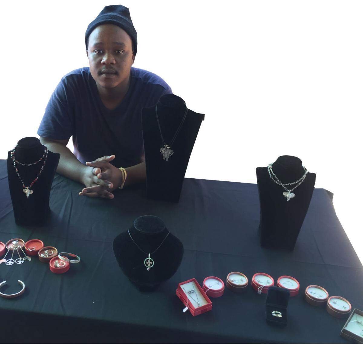 Owner of KG Jewellery Kgaugelo Molope with some of his jewellery.