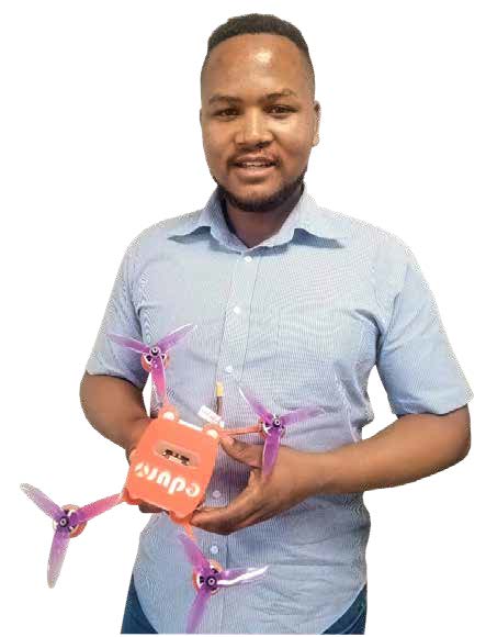 Makhosonke Kwaza with one of the drones he uses as a training and educational model at exhibits, training facilities and schools.