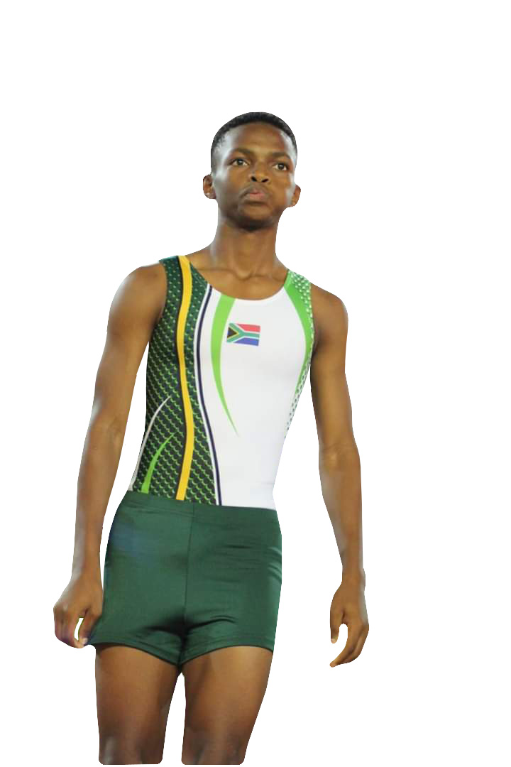 Flying the South African flag high is Trampoline Gymnast Tshepang Mamabolo.