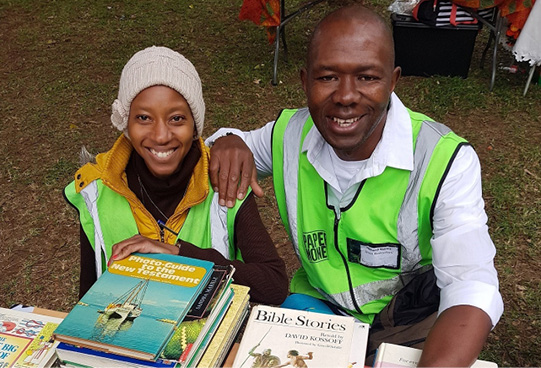 Booksellers Jae Jae Mdwe (left) and Richard Nzima.