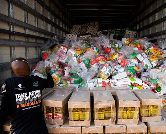 Mandela: Each of these food parcels can feed a family for up to five months. Photo:NMF