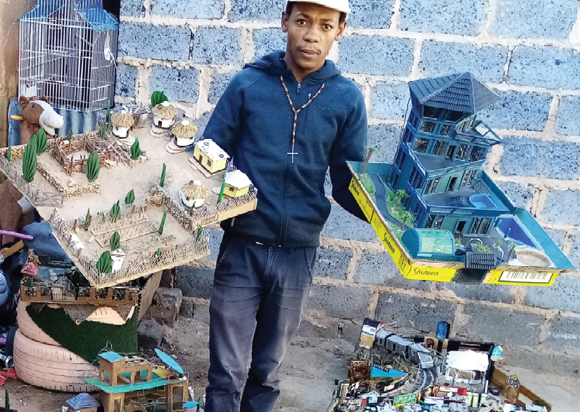 Artist Mveliso Ntaba makes miniature replicas of houses, cities and townships, all from recycled materials.