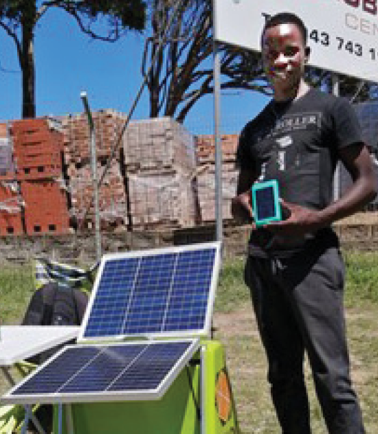 Gcina Dzingwe with the BabyTurtle solar panel