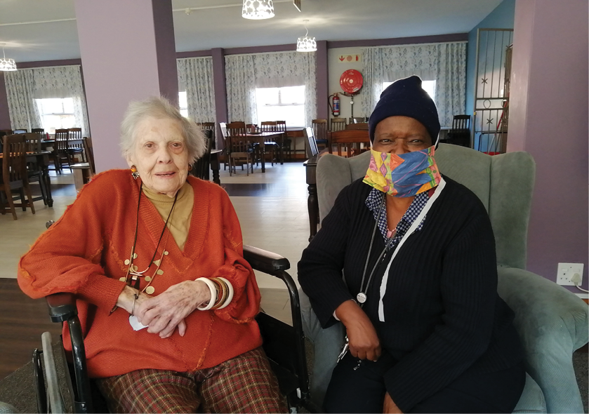 Thembalami resident Bertha Aberman with Nursing Services Manager Paulina Namo.
