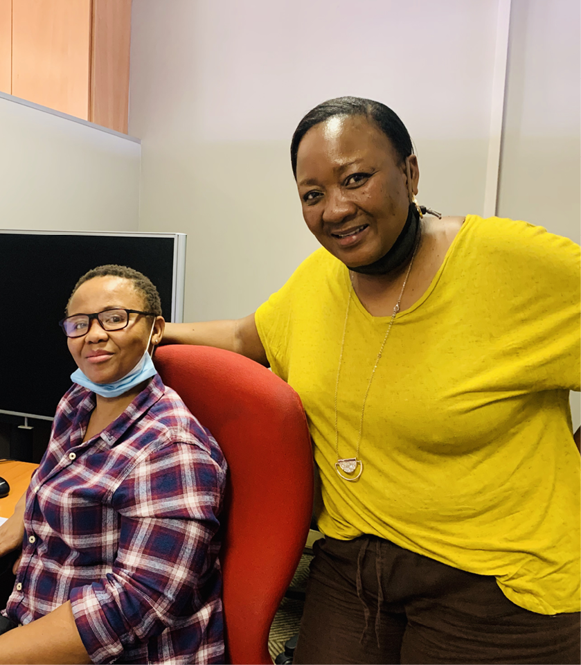 Extending a helping hand are Sindiswa Jojozi and Barata Molopyane who work for the Gender-Based Violence Command Centre.