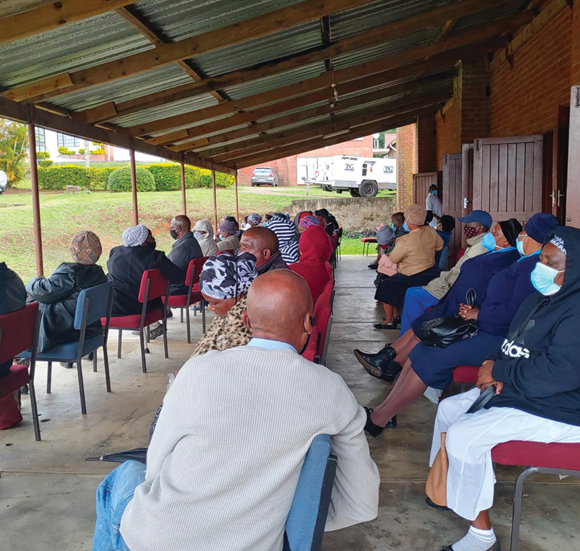 The elderly waiting to receive their COVID-19 vaccine at the Evangelical Lutheran Church in Maphumulo, KwaZulu-Natal.