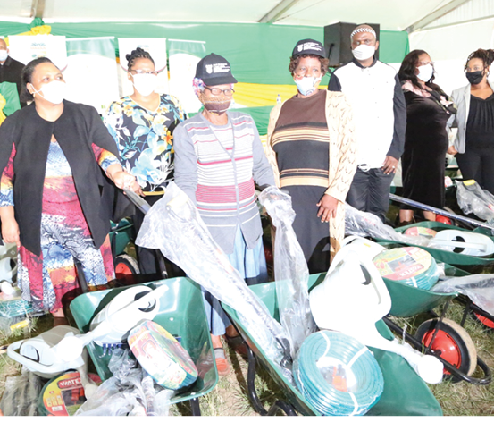 Minister Thoko Didiza and MEC of Rural Development and Agrarian Reform, Nonkqubela Pieters hand over garden tools to cooperatives and schools in the Eastern Cape.