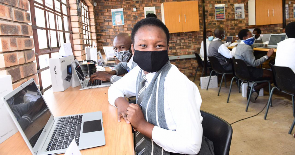 Learners in the new cyber laboratory at Idlangemabala Secondary School.