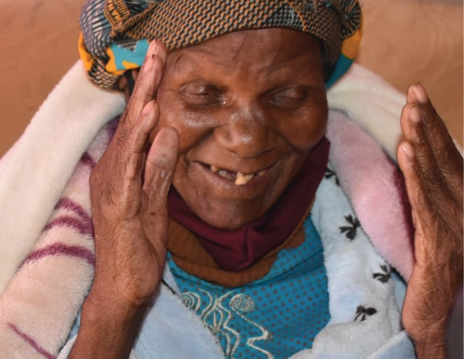 Nomamelika Philiso (119) is all smiles after receiving the COVID-19 vaccine.