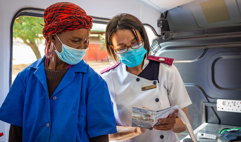 Rooibos tea farmworker Johanna Beukes with Sister Lenay Zimri, who runs the new mobile health service.