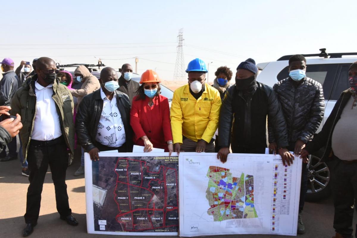 Minister Patricia De Lille during an oversight visit of the Lufhereng Housing Development in Soweto.