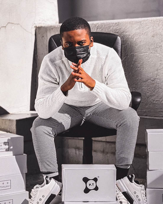 Mabushe Tsima is the founder of Pt Wear, a local sneakers and tracksuit brand. Mabushe Tsima is the founder of Pt Wear, a local sneakers and tracksuit brand.