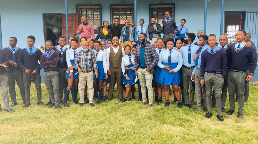 The Principal of Ngqwala Senior Secondary School, Abonga Mdze (in the blue shirt and striped blazer), pictured with the 2021 matrics.