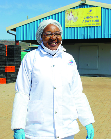 Pumla Mahuma is the owner of Grandchicks, a company that is currently employing 15 people and running a small-scale abattoir in Brits, North West.