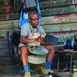Dennis Maphanga owns a shoe repair shop in Steelpoort, Limpopo. Photo supplied by Dennis Maphanga
