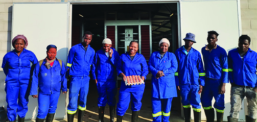 Slondiwe Nxumalo (in the middle) carrying eggs with her team of workers. Picture: Slondiwe Nxumalo