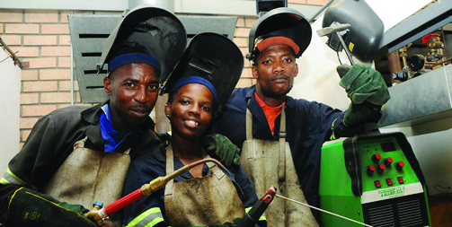 Left to right: Kwayiyo Mavuso, Lusanda Marwalana and Mzoleni Kosana are benefitting from the Shielded Metal Arc Fillet Welding Programme at the Coega SDC. Picture: Coega SDC
