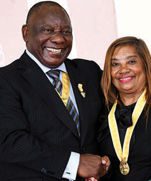 President Cyril Ramaphosa honoured Banyana Banyana coach Desiree Ellis with the order of Ikhamanga in Gold. This was for her excellent contribution to the male-dominated sport of soccer. Her sustained excellence provides encouragement to women to excel in sports. 