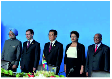 South Africa will highlight the African agenda when BRICS leaders - Prime Minister of India Manmohan Singh (from left), Russian Prime Minister Dmitry Medvedev, President of China Hu Jinato, Brazilian President Dilma Rousseff and South African President Jacob Zuma - meet at the BRICS Summit in March.