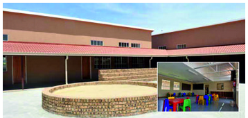 Newly-opened Orefile Primary in Olievenhoutbosch is the country's first environmentally friendly school and will offer a unique learning experience to its pupils. The Grade R classrooms (inset), which have toilets and sickrooms, are a burst of colour.