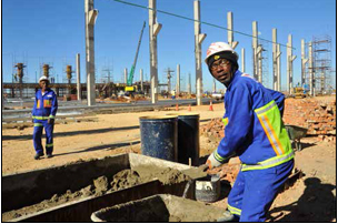 Sealing the deal: A worker on site at Chinese car and truck manufacturer First Automobile Works' (FAW) new plant in Zone 2 of the Coega Industrial Development Zone (IDZ).