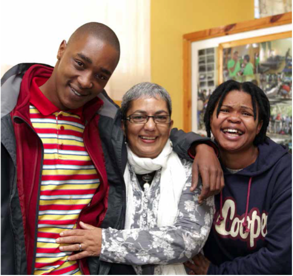 Emerging from the Chrysalis Academy as motivated individuals, Patrick Stungwa and Zama Thasana are now employed as interns at the Academy. They are seen with Academy CEO Lucille Meyer.