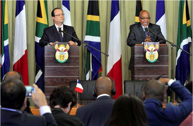 President Jacob Zuma addresses a joint press conference with his French counterpart François Hollande.