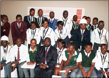 Public Works Minister Thulas Nxesi with some of the outstanding matriculants of 2013 who were awarded bursaries by the Department of Public Works.