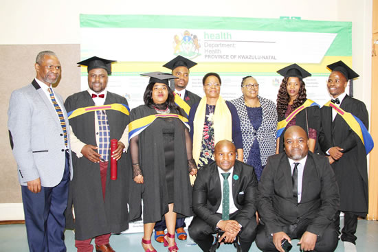 Health MEC Dr Sibongiseni Dhlomo (far left) with some of the 13 medical graduates from KwaZulu-Natal.